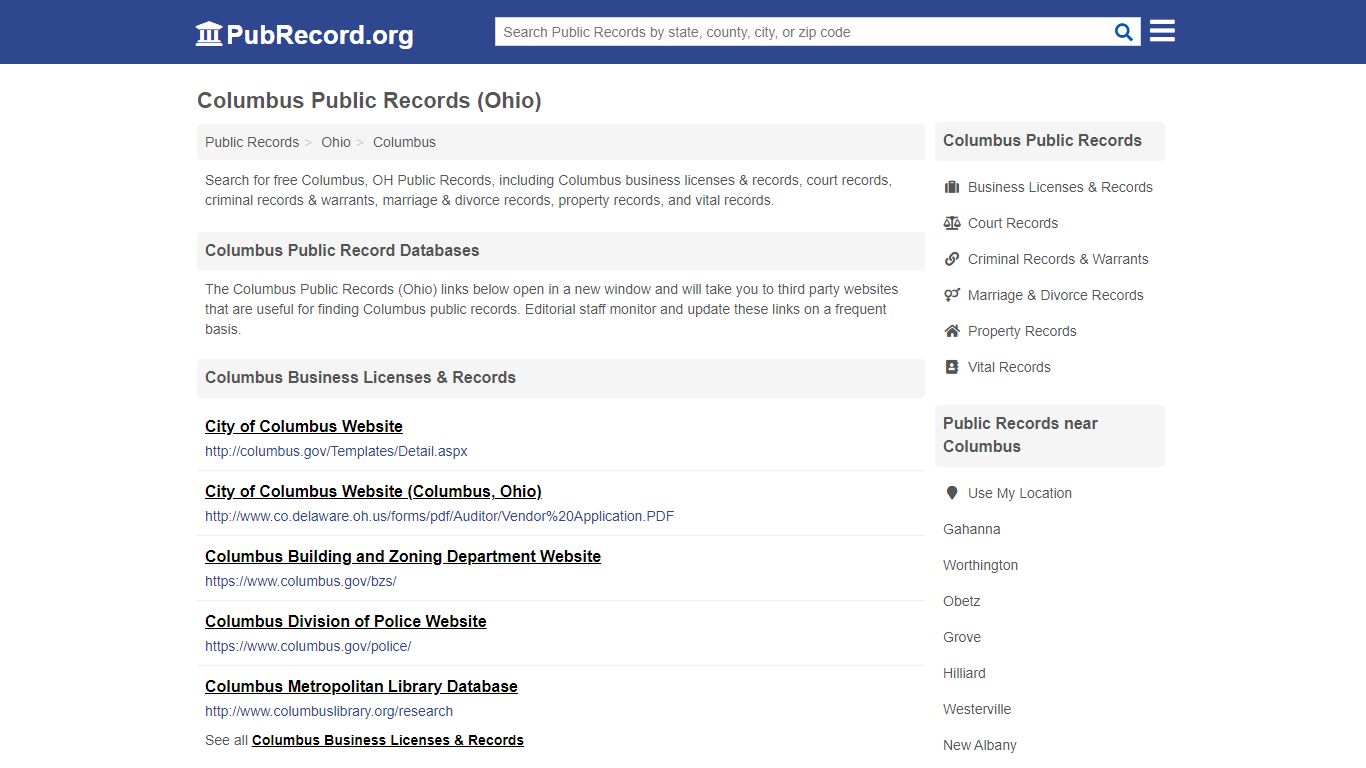 Free Columbus Public Records (Ohio Public Records) - PubRecord.org